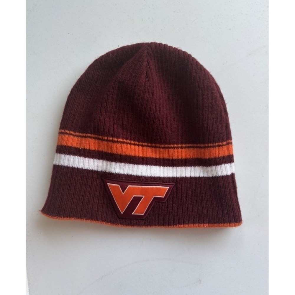 Virginia Tech Hokies Maroon‎ Orange Skull Beanie Cap Hat One Size Reversible